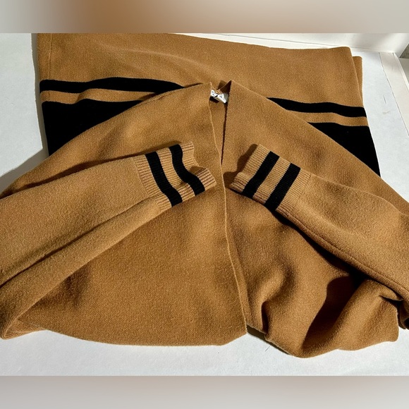 Crown&Ivy Open Cardigan Sweater Womens Sz M Petite Tan Black Stripes ColorBlock - Picture 3 of 9